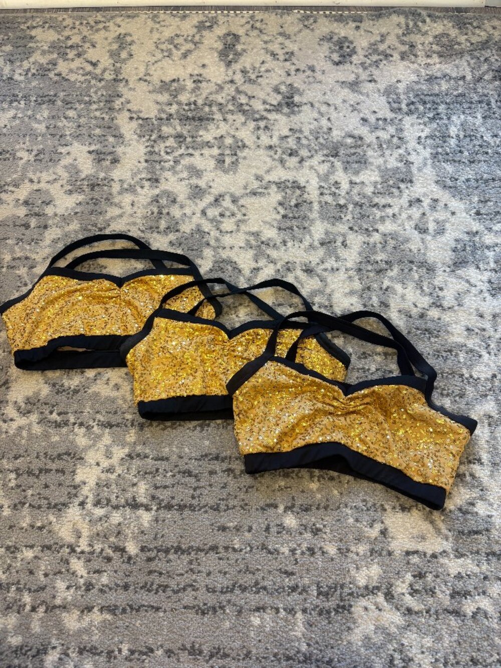 Gold Sequined with Black Trim Bra Top - Dance Costume